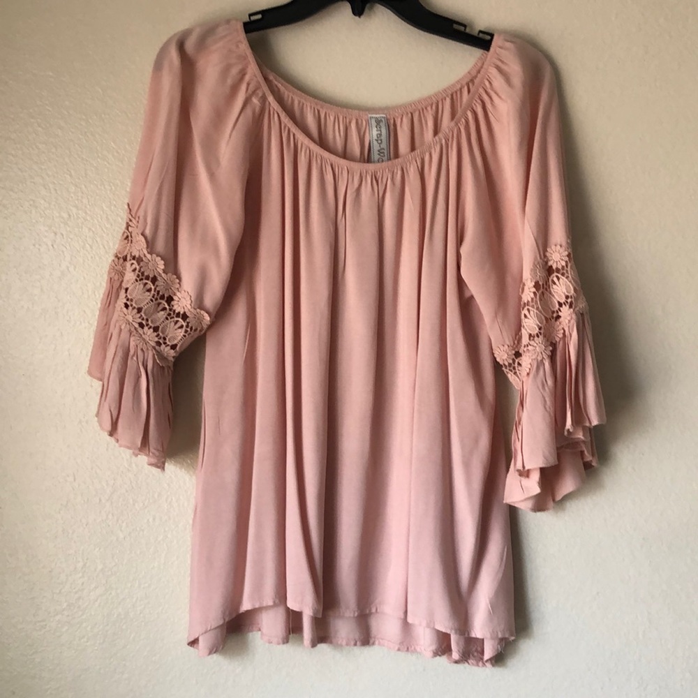 Blush Pink Bell Sleeve Top